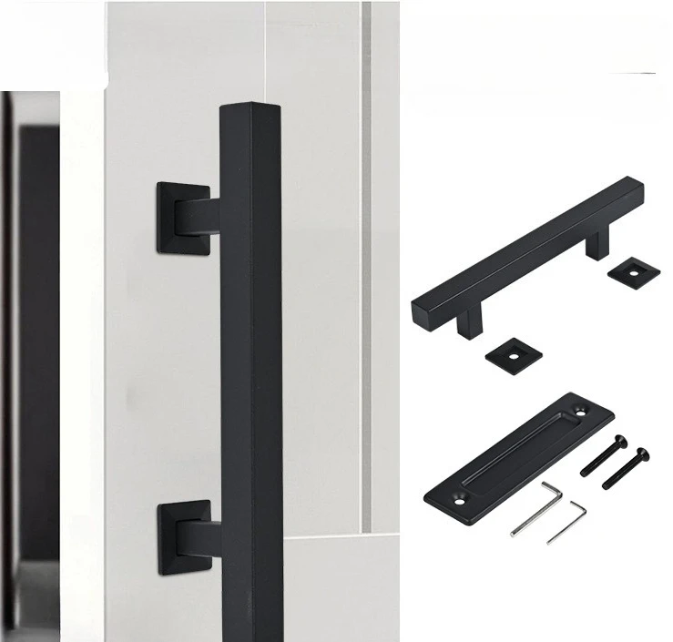 

Sliding BarnDoor Handle Pull Flush Hardware Set 30cm Black Round Square Double-Sided Interior Wood Glass Door Furniture Handle