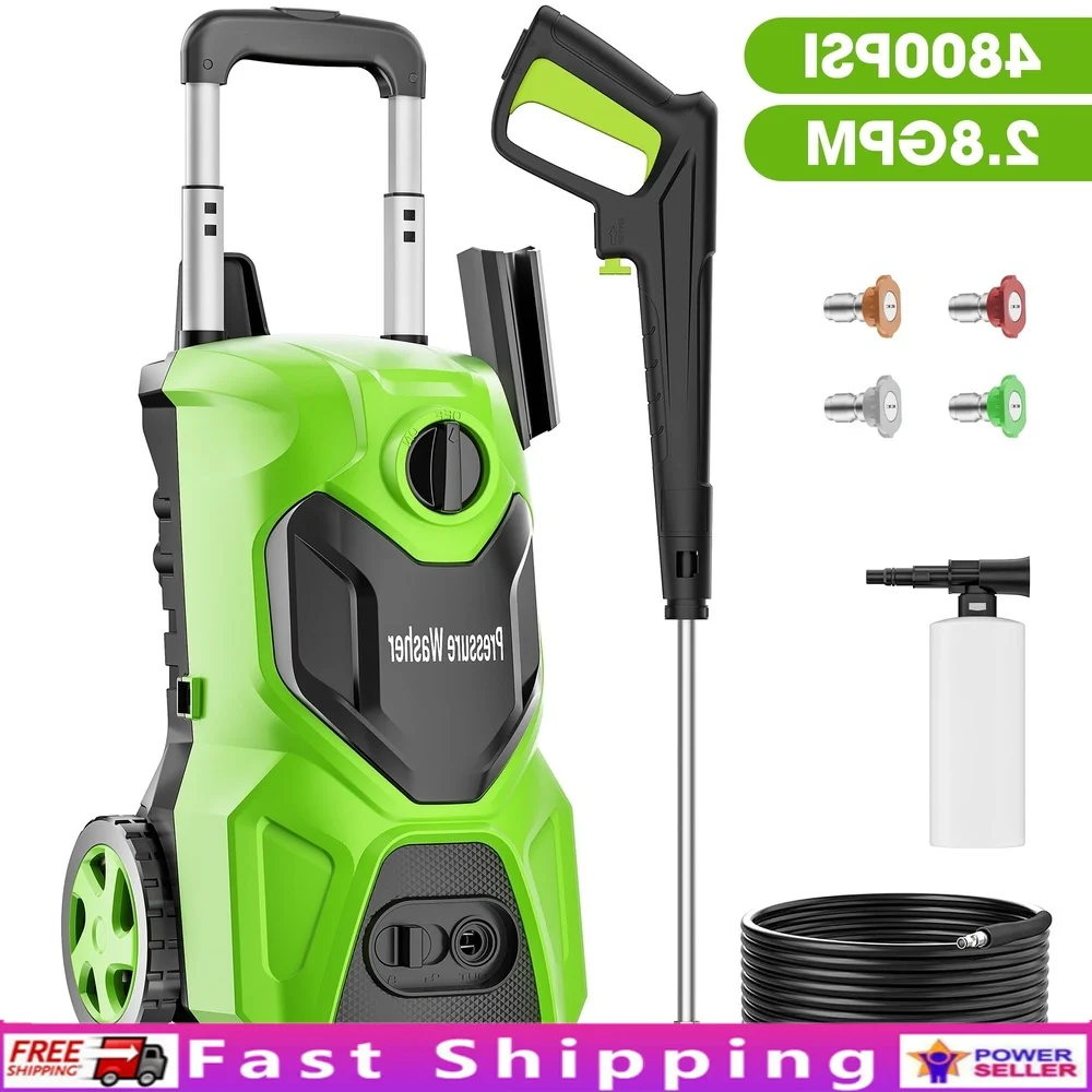 

Electric Pressure Washer 4800PSI 2.8GPM Touch Screen Adjustable Pressure 3 Cleaning Modes High-Pressure Hose Strong Wheels