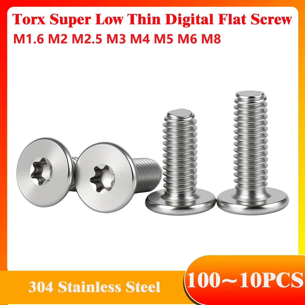 304 Stainless Steel M1.6 M2 M2.5 M3 M4 M5 M6 M8 CM Six-lobe Ultra Torx Super Low Thin Digital Flat Screw Wafer Head Bolt