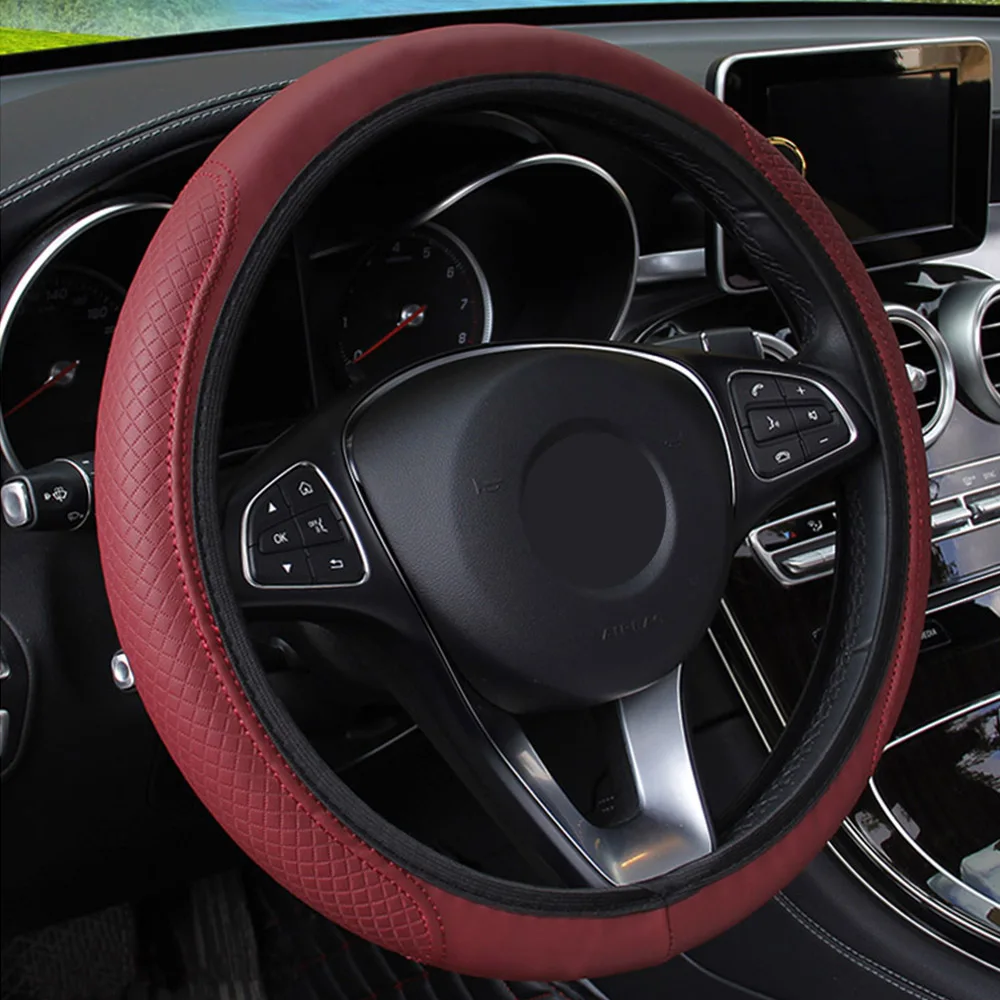 Car Steering Wheel Cover Interior Accessories Embossing Leather Auto Steering- wheel Cover Universal PU Microfiber Anti-Slip