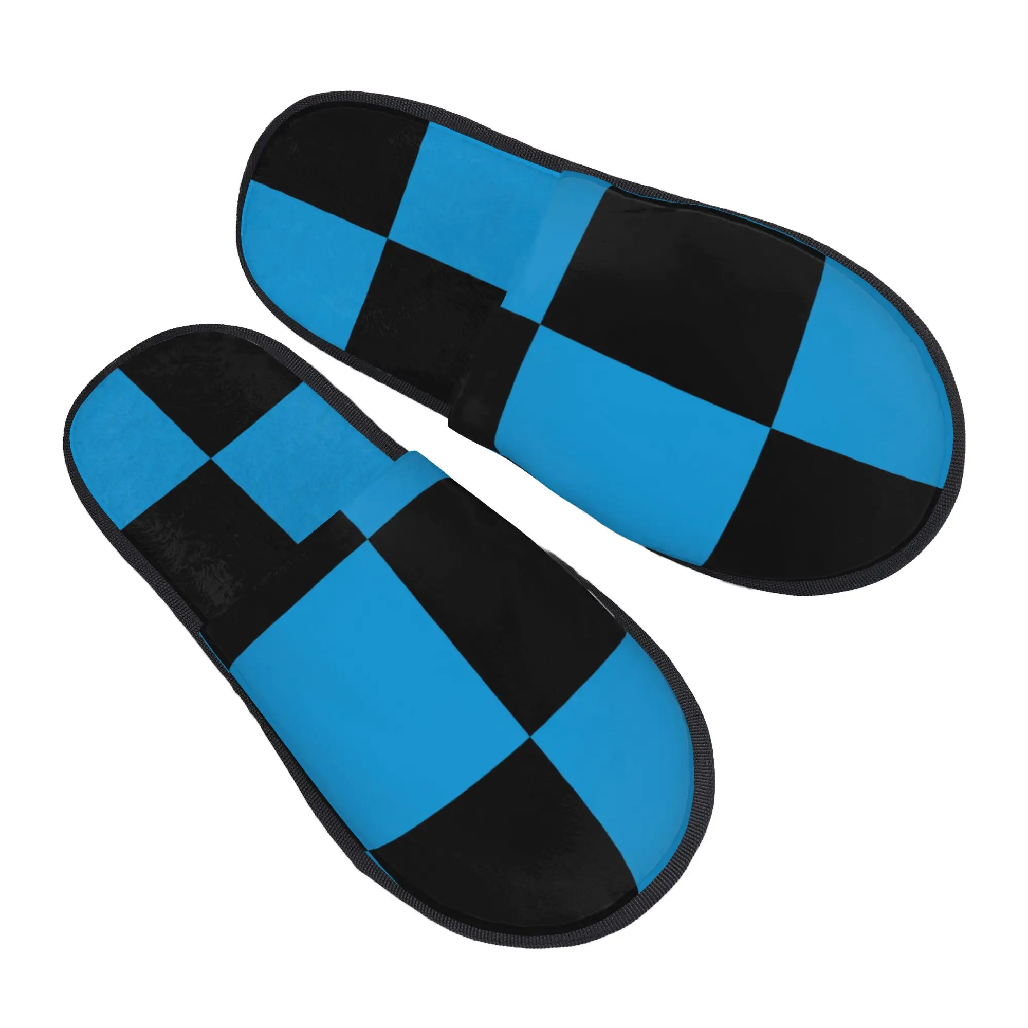 Chaussons d'intérieur en mousse à mémoire de forme à motif à carreaux, bleu clair et noir, pour couples et familles, pour chambre à coucher et dortoir, semelle antidérapante et chaude.