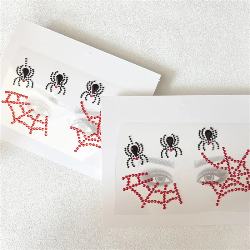 Red Black Spider web Little spiders Stereo Gem Stickers Makeup Face Jewels Stickers Dance Party Cosplay Halloween Fake Tattoos