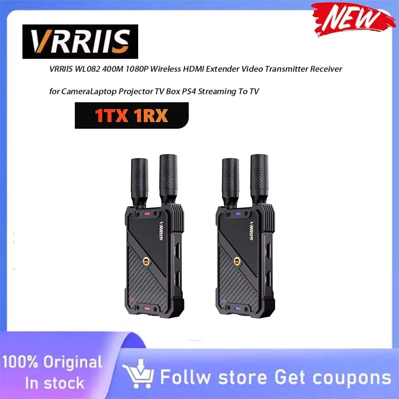 VRRIIS WL082 Wireless HDMI Extender 400M,1TX1RX 1080P‑60Hz Video Transmitter Receiver,0.05s Low‑Latency for Camera LiveStreaming