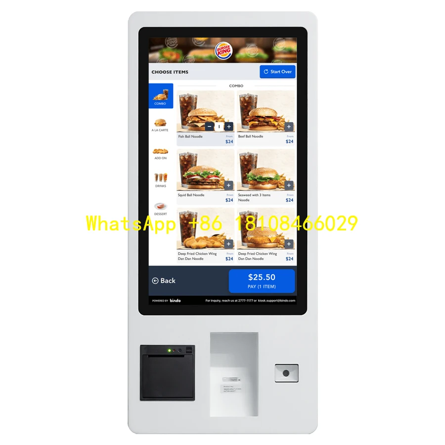 

l Signage Touch Screen QR Code Scan and Printer Self Service Payment Kiosk Restaurant / Supermarket Digita