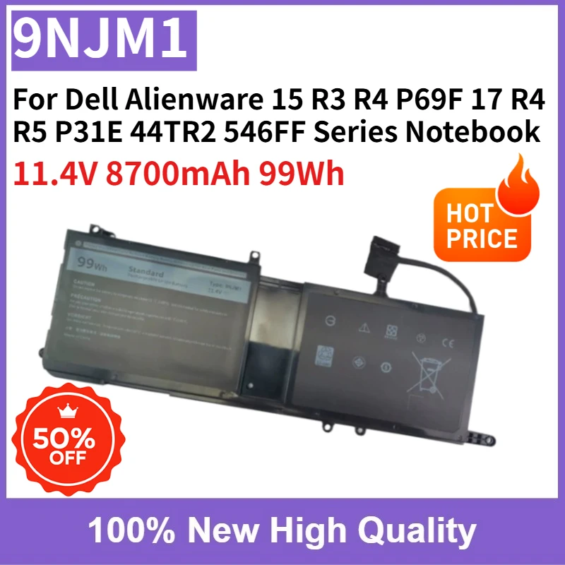 

Высококачественная аккумуляторная батарея 9NJM1 11.4V 8700mAh 99Wh для ноутбуков Dell Alienware 15 R3 R4 P69F 17 R4 R5 P31E 44TR2 546FF Series
