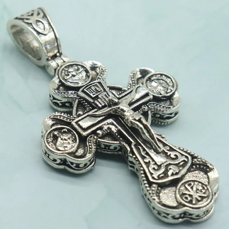 Buy 5 Get 1 Free 14g Long Big Stainless Steel Orthodox Cross Trinity Virgin Mary Saints Holy trinity Pendant SheCrown