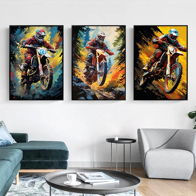 Dirt Bike Ride Sport Poster Prints Cool Motocross Colorful Motorcycle Canvas Painting Wall Art Boys Room Home Decor Rider Gift