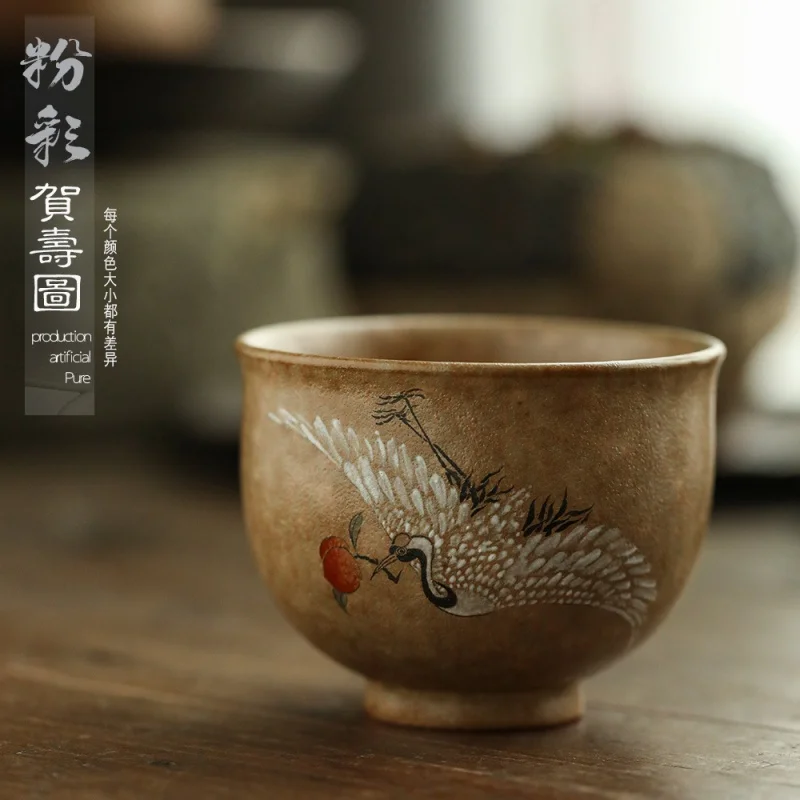 Jingdezhen Hand Painted Pastel Tea Cup Master Cup Single Cup Hand Painted Tea Cup Handmade Birthday Celebration Crane Kung Fu Te