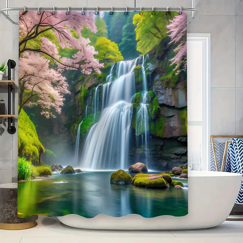 

Retro Pattern Shower Curtain Pink Floral Print Polyester Fabric Bath Decor Home Accessories Waterproof Curtains in Bathroom (1