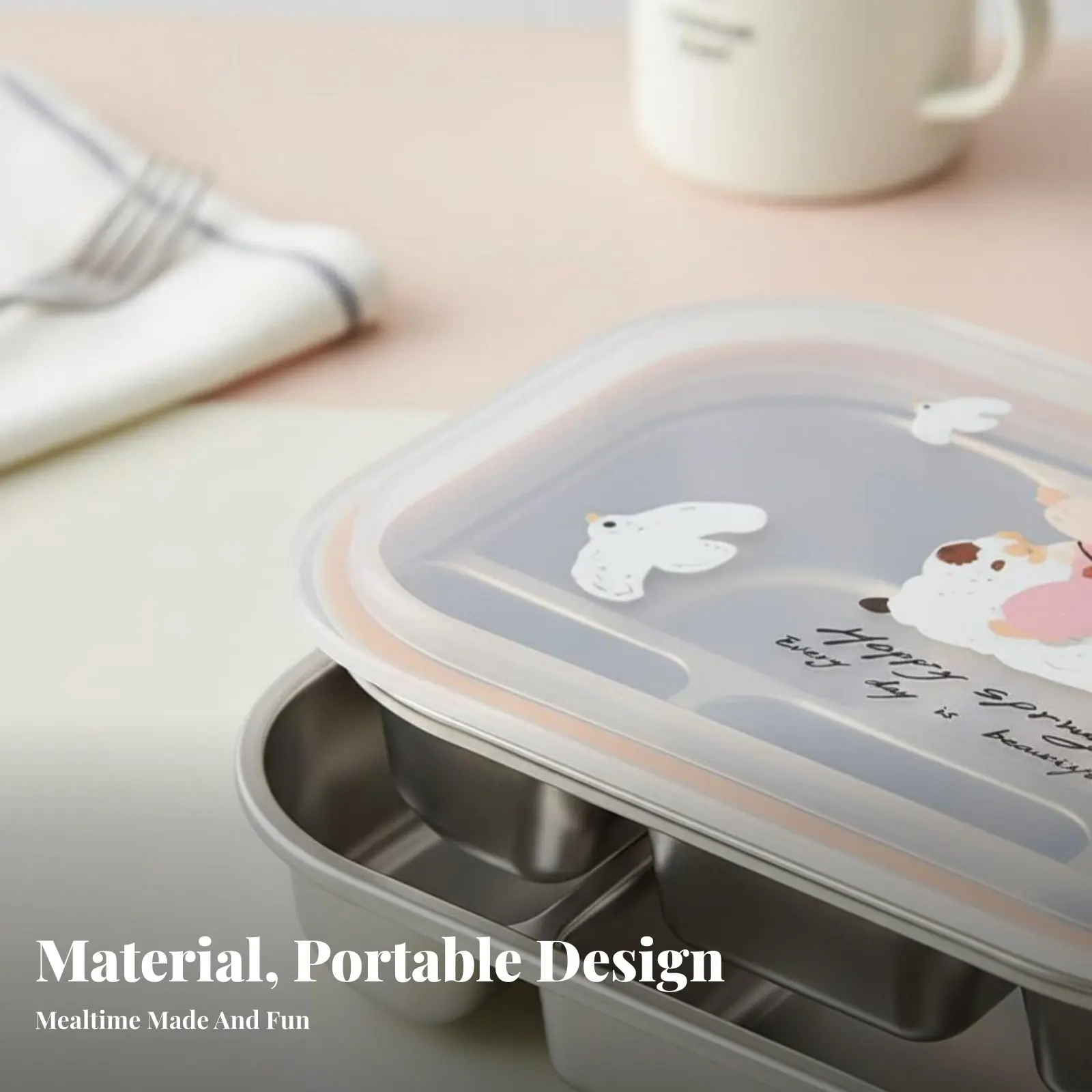 316 Stainless Steel Insulated Bento Lunch Box, Multi-Compartment, Cartoon Design, Large Capacity, For Students view 4