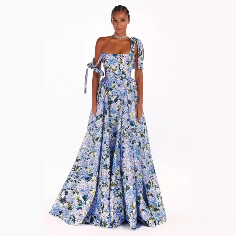 

2025 New Spring Summer Off Shoulder European Women Dress Elegant Long Evening Gown Fairy Tailoring