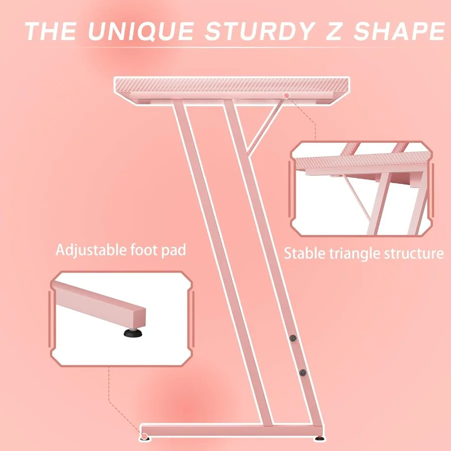 Pink L Shaped Gaming Desk with Large Monitor Stand for Home Office Study and Writing Workstation Spacious Corner Computer Table