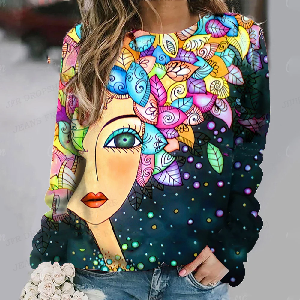 Abstract Face Hoodie Women Fashon Hoodies Floral Butterfly Painting Sweats Women Hoodies Sweatshirt Y2k Sexy Clothes Pullovers