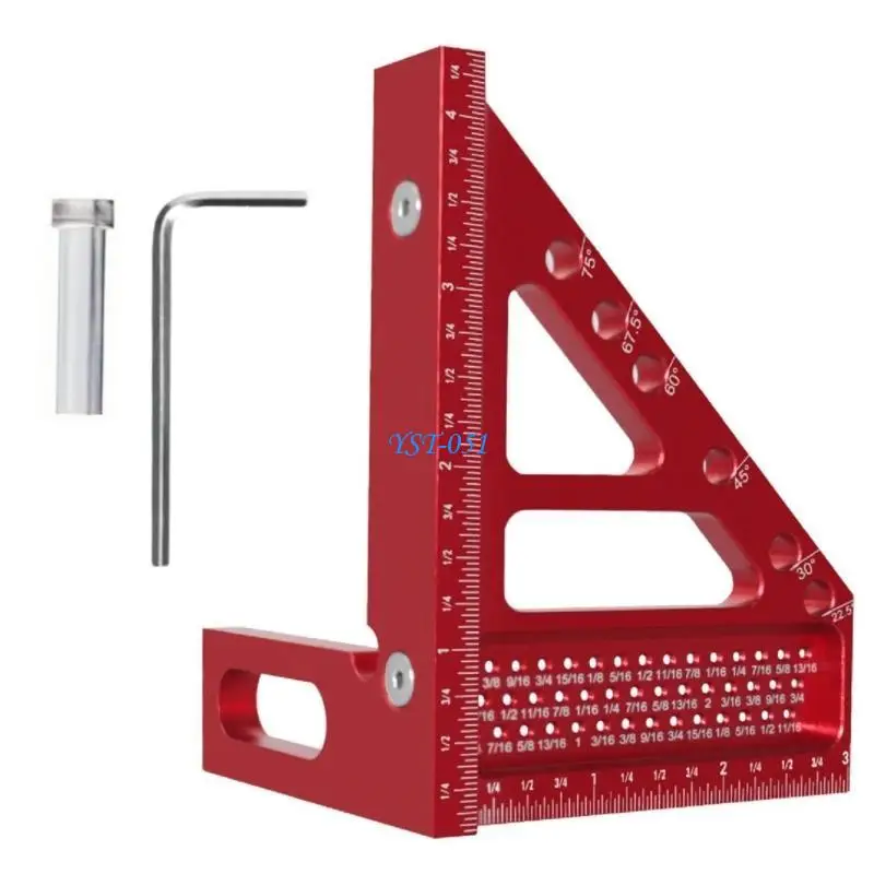 

E15A Aluminum Woodworking Protractor with Precisions Marking Holes Multifunctional Aluminum Square for Engineers & carpenter