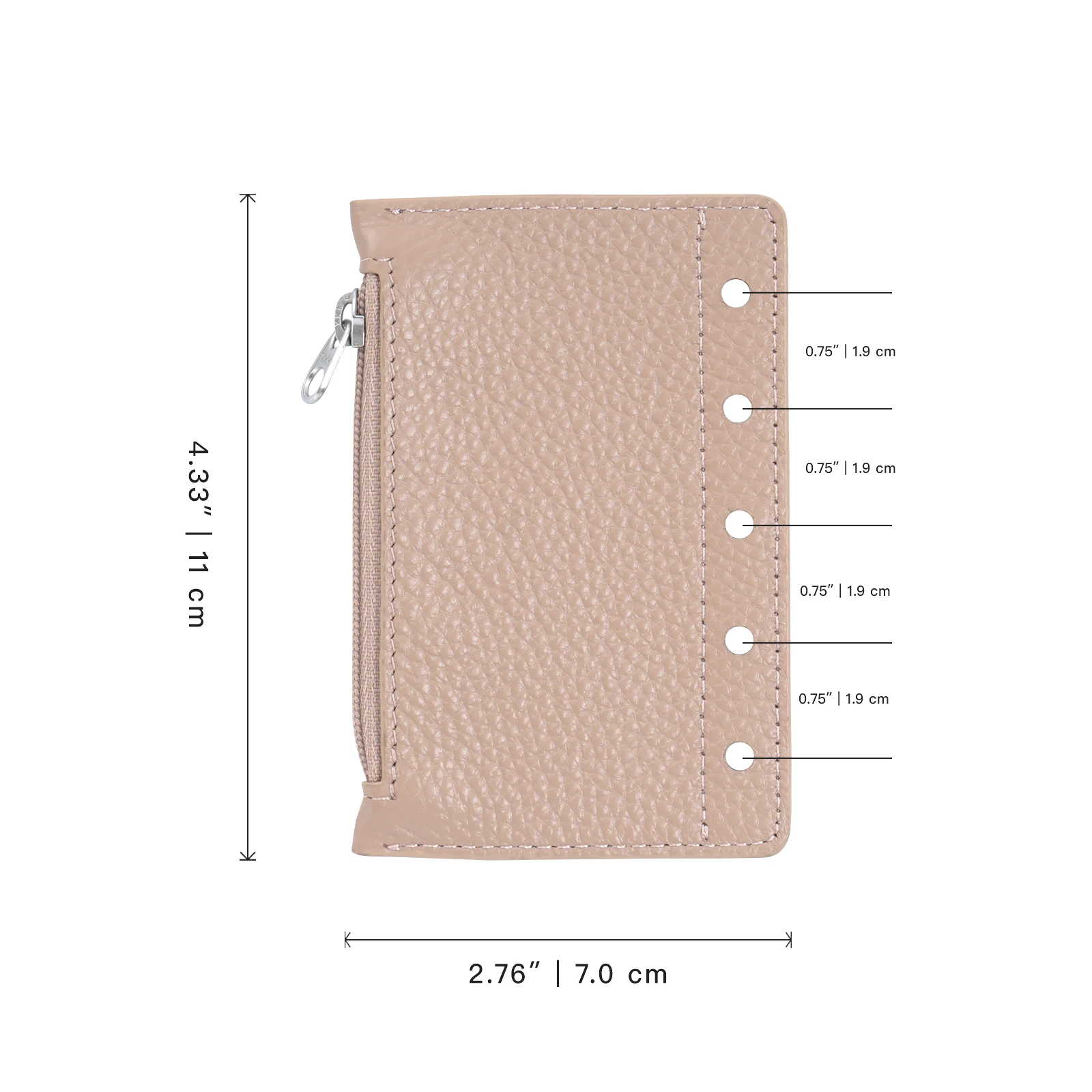 Moterm Zipper Flyleaf for A8 Size Ring Planner Genuine Pebbled Grain Leather Divider Coin Storage Bag Notebook Accessory