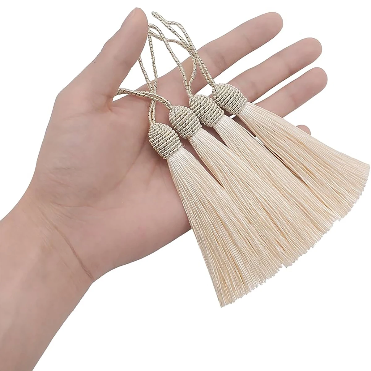 20/10, 2 Pieces 5.5inch Tassels with Threaded Caps, Beige Cord Loops Suitable for Making Keychains, Phone Lanyards, Bookmarks, Graduation Cap Decorations, and Jewelry Craft Accessories