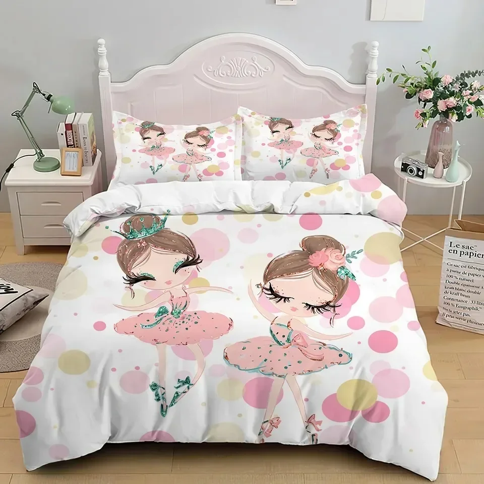 Cartoon Ballet Dancing Girl Print Polyester Bedding Sets Child Kids Covers Boys Bed Linen Set For Teens King Size