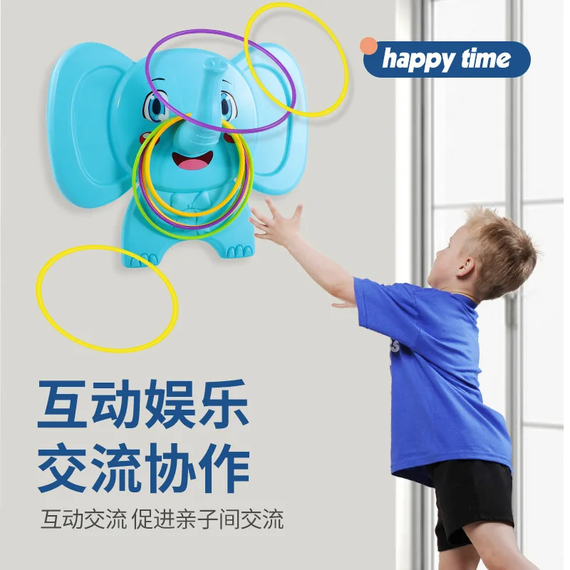 

Plastic Rings+Paste Elephant Game Kids Ring Toss on the Wall Sports Toys Parent-child PK Throwing Speed Agility Training Games