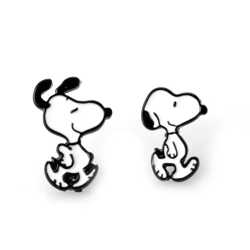 Snoopy Charlie Brown Asymmetric Stud Earrings Creative Fashion Ins Cute Cartoon Kawaii Anime Earring for Girl Birthday Gift