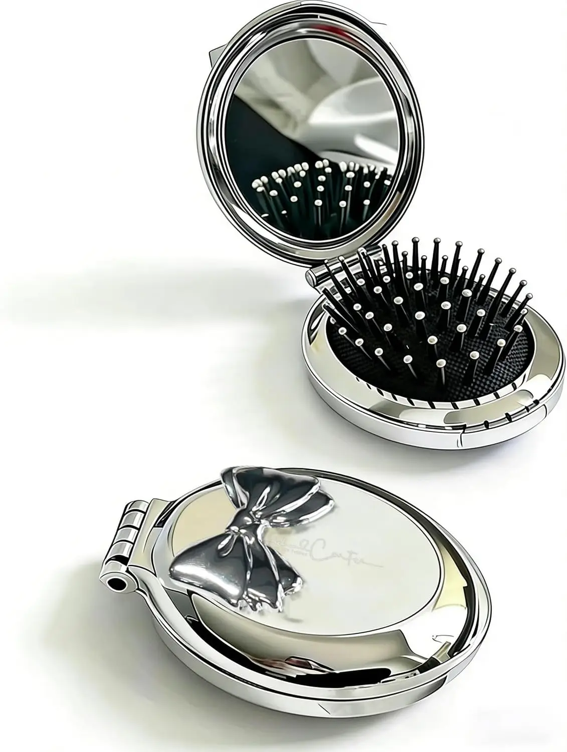 

Silver Bow Round Makeup Mirror Portable Mini Pocket Mirror for Purse Travel