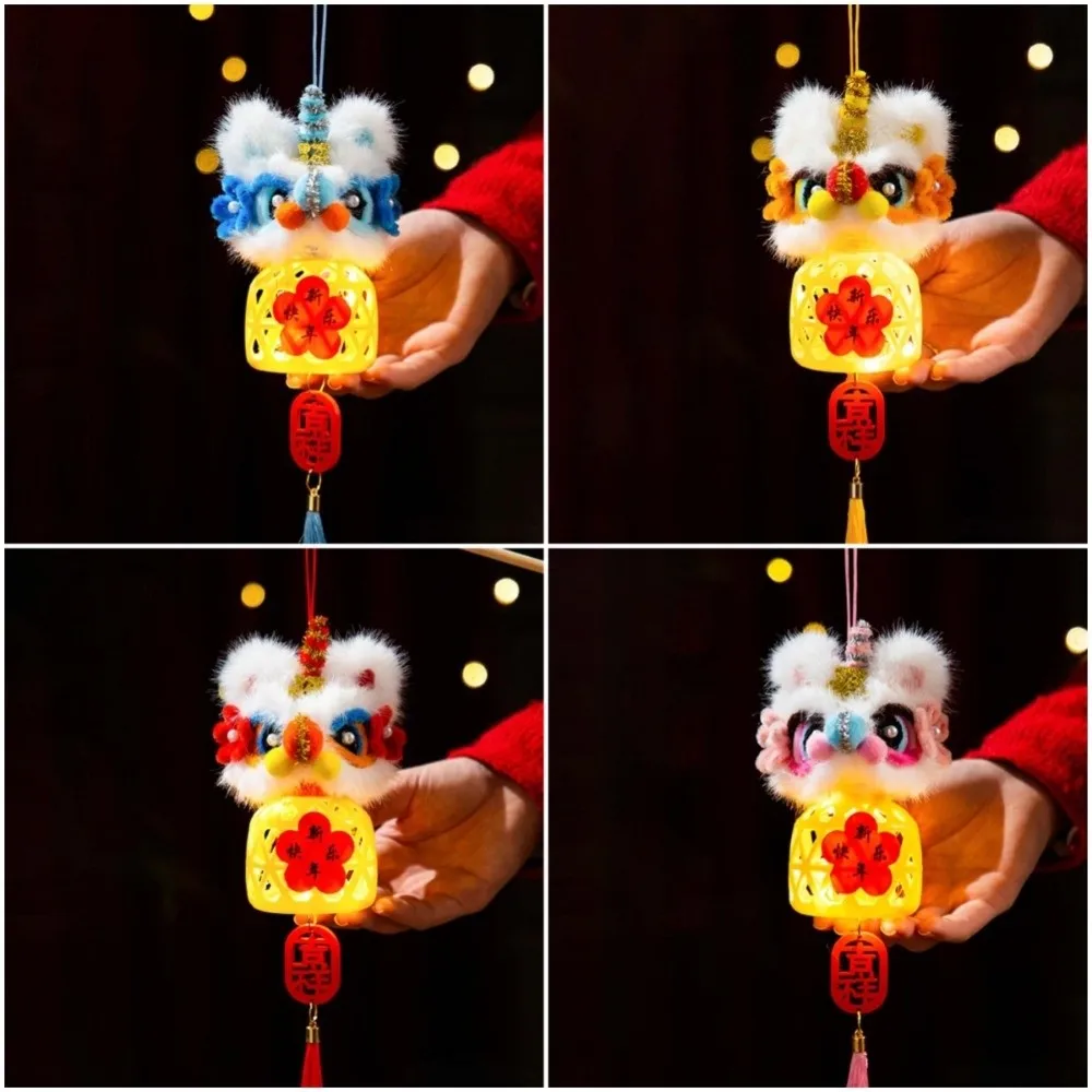 النمط الصيني 2026 السنة الجديدة فانوس الزخرفية الأسد الرقص المحمولة الخيزران منتصف الخريف فانوس DIY بها بنفسك اليدوية Hanfu اكسسوارات