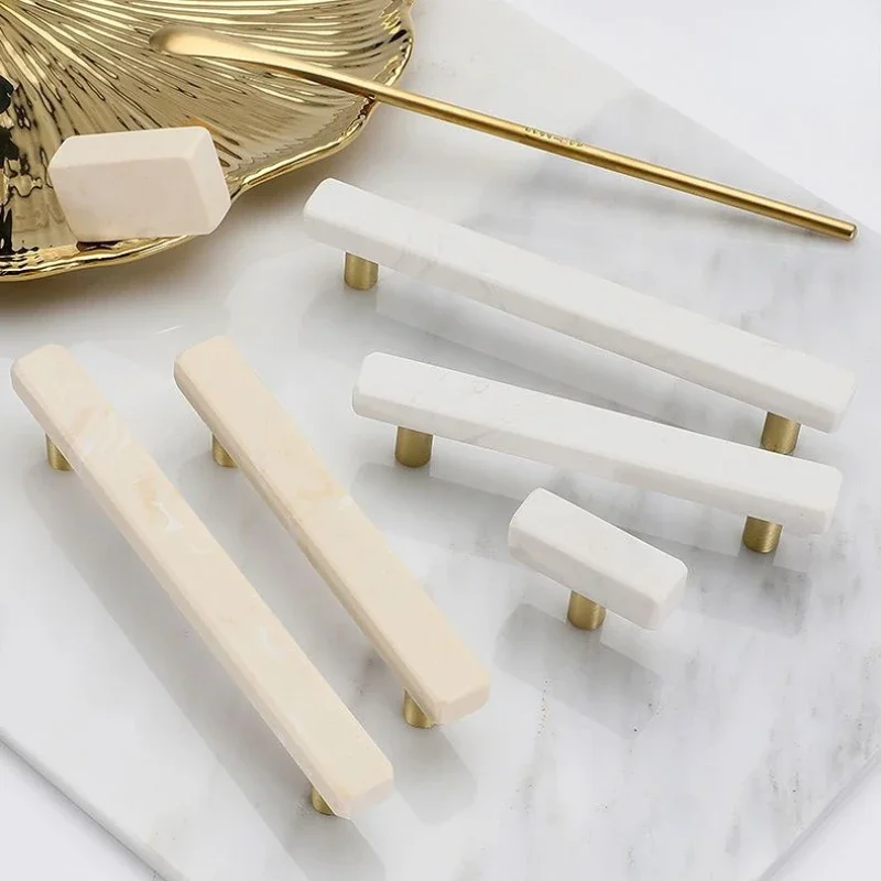 Zinc Alloy Cabinet Marble Door Handles  Cupboard Dresser Handles Drawer Pulls Stone Rock Beige