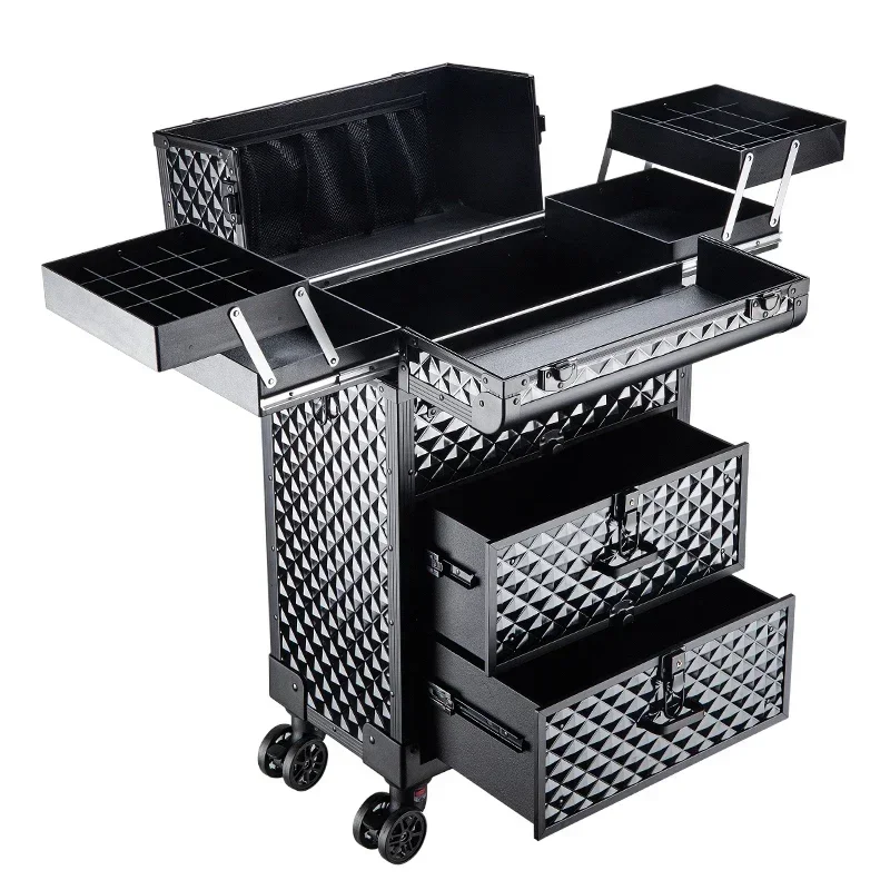 Große Aluminium Trolley Make-up Box profession elle kosmetische Gepäck koffer Nagels tickerei Koffer mehr schicht ige Aufbewahrung werkzeug Tasche