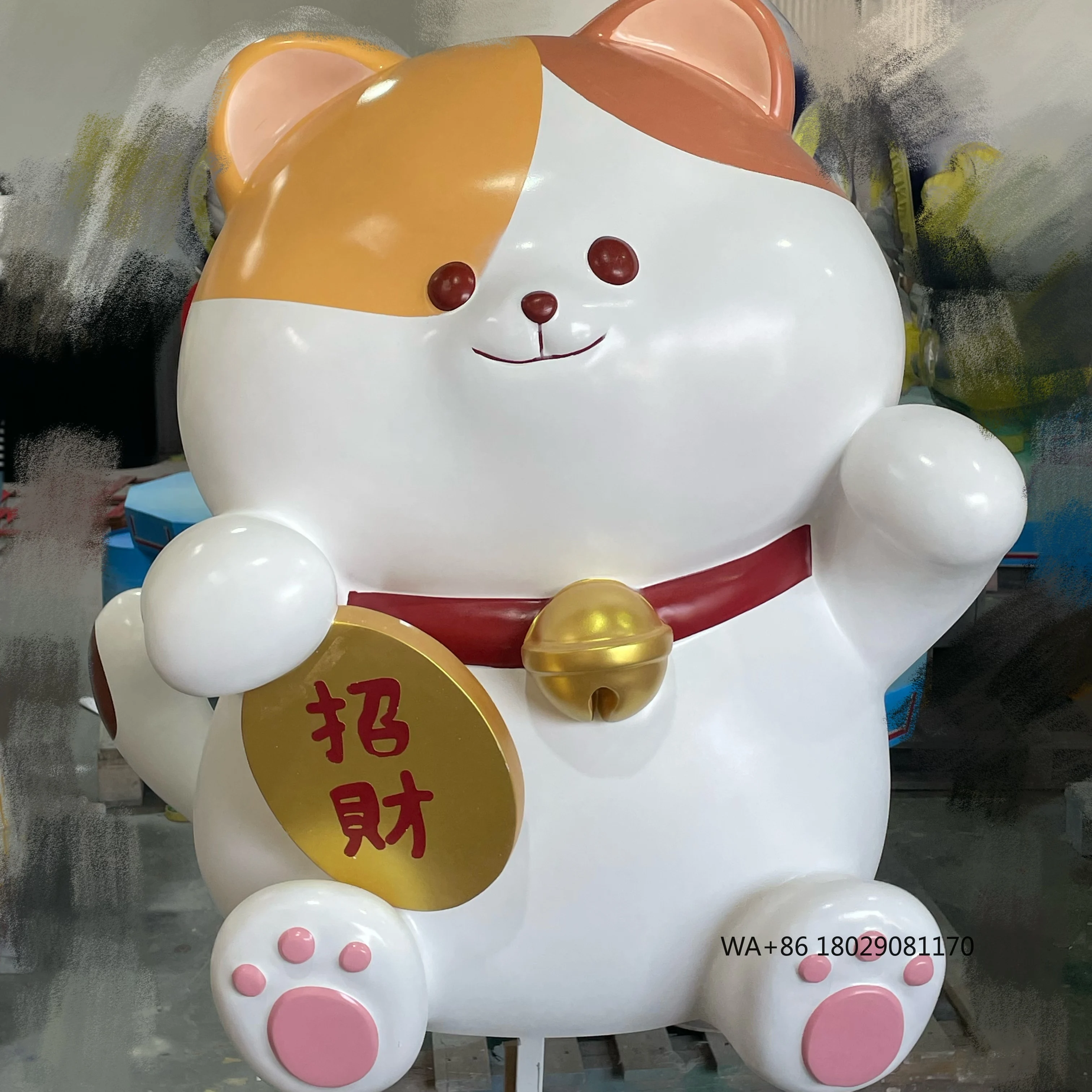 Lucky Cat Sculpture Realistic Abstract Resin Art for Home Office Decor Gift Handmade Custom Fiberglass