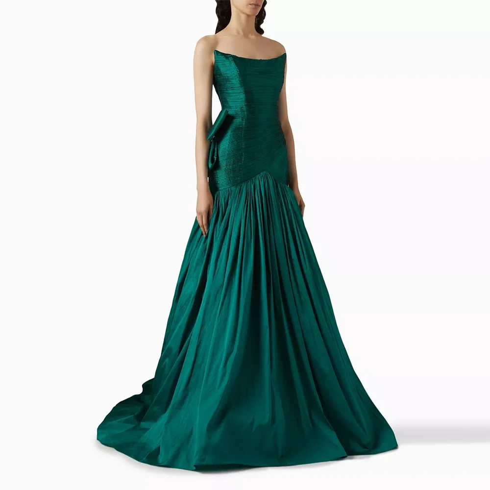 

Sevintage Elegant Taffeta Mermaid Prom Dresses Sleeveless Strapless Saudi Arabic Evening Gowns Formal Occasion Dress