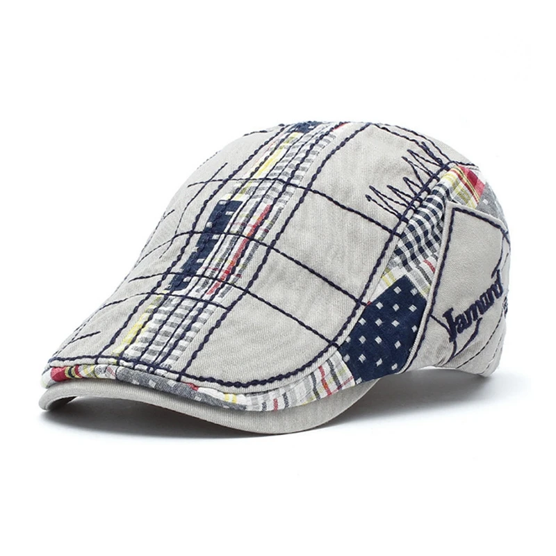 Plaid Patchwork Cotton Newsboy Cap Men Casual Ivy Hat Duckbill Visor Cabbie Hats Summer Gorras Planas Flat Cap For Women Hat