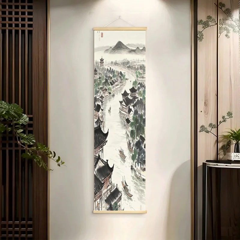 room decor aesthetic Qingming Festival Landscape Wall Scroll Traditional Chinese Art for History Classroom and Bookstore Decor