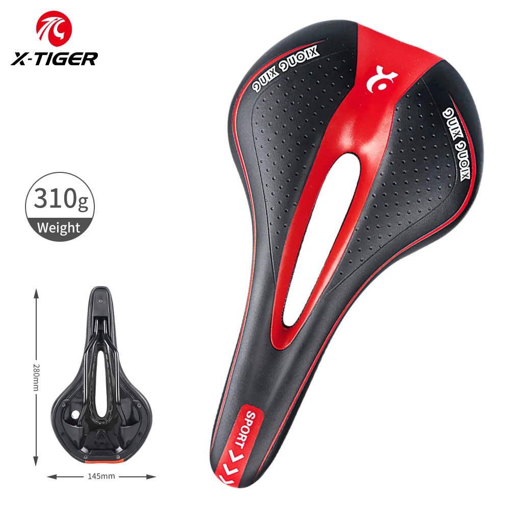 

X-TIGER 280*145mm Bicycle Saddle Bike Seat Road Cycling PU Leather Sponge saddle Urban Commuting Bike Red and Black Soft Seat