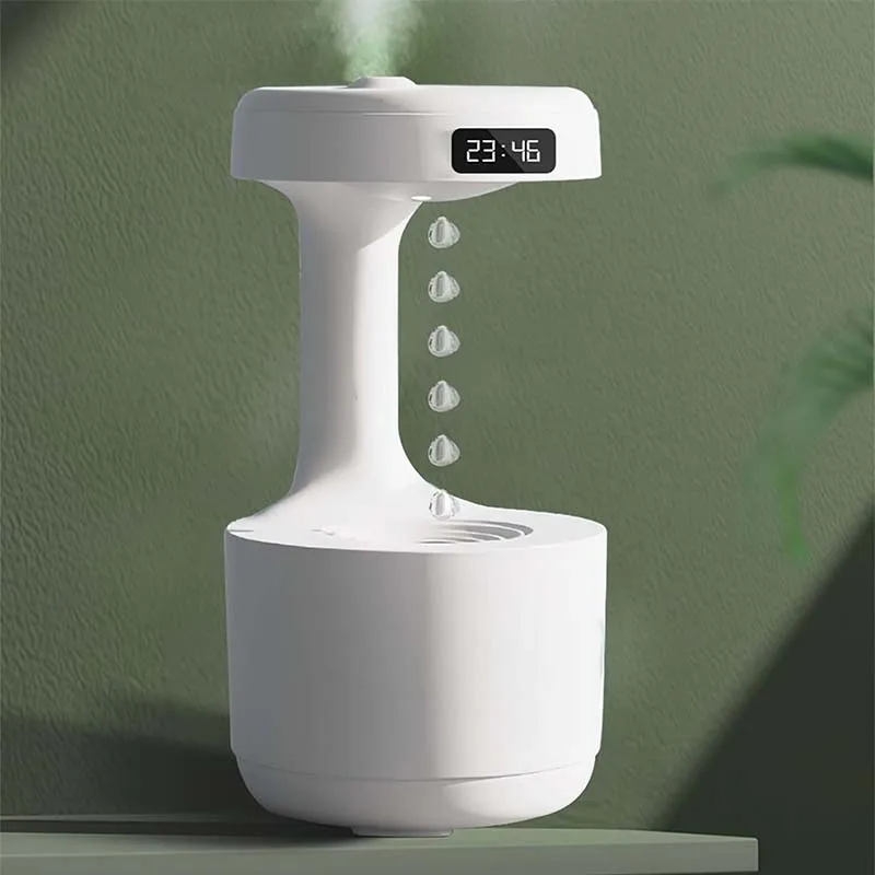 Humidificador ultrasónico de 800Ml para dormitorio, humidificador de niebla fría con forma de gota de agua antigravedad, pantalla de reloj Led,