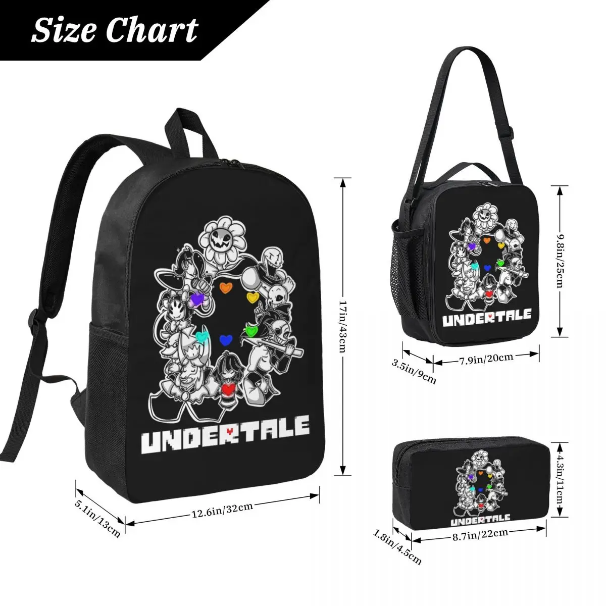 Game Undertale Determination Backpack Boys Girls BookBag School Bag Computer Shoulder Bags 3ps Insulated Lunch Bag Pencil Case