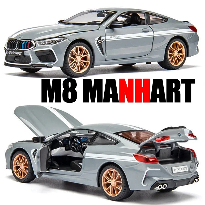 1:24 BMW M8 MH8 800 MANHART Vehicle Alloy Model Car Miniature Collection Diecast Metal Toy  Sound & Light Gift For Boys