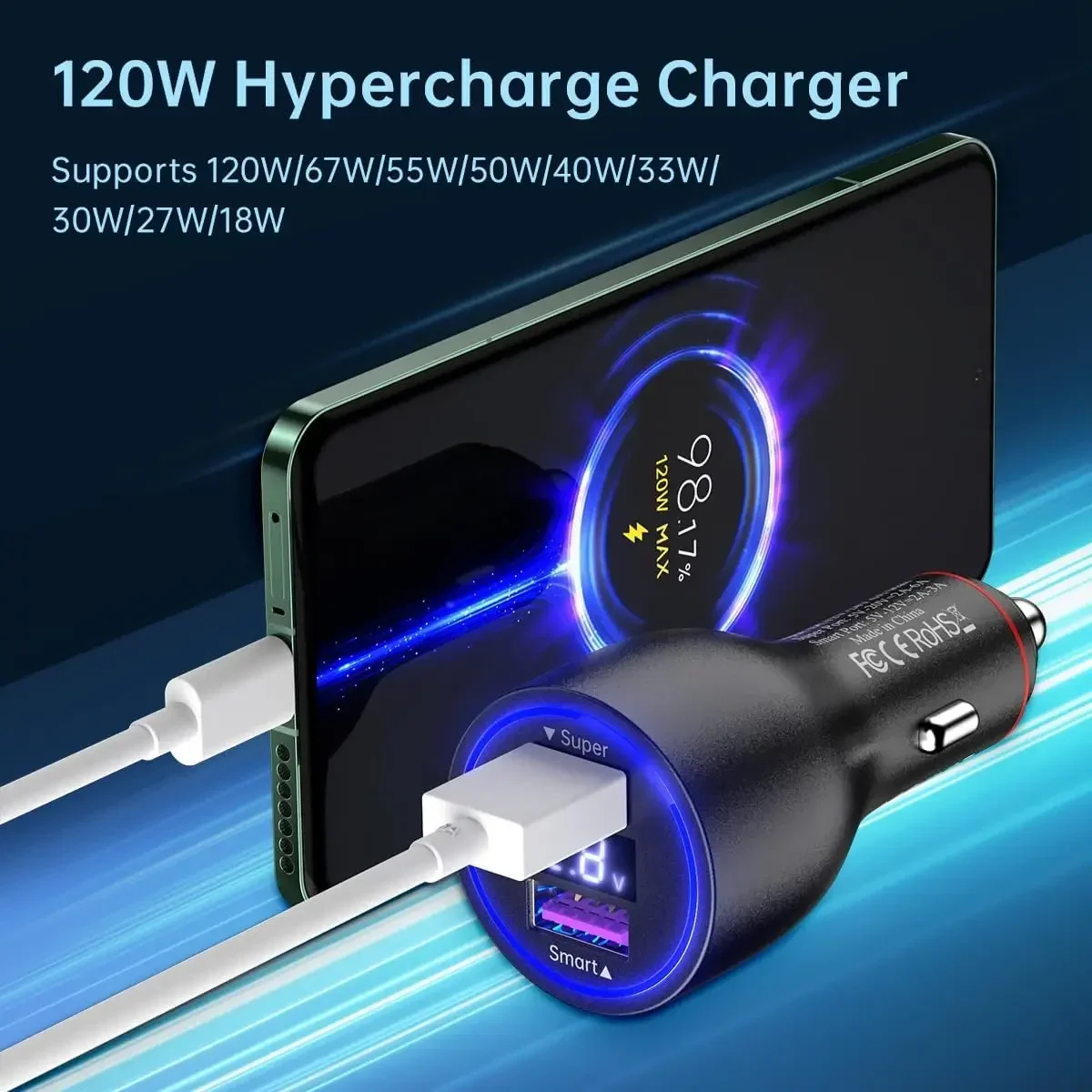 Xiaomi Usb Charger Car 120w 20v 6a Turbo Charge 67w 90w Auto Chargers Phones Xiao Mi 15 13t 14 Ultra Poco X5 F4 Redmi Note 12t - náhled 2