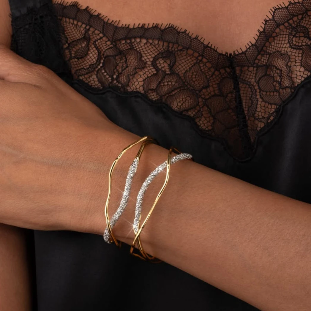 

2026 Europe Gold Silver Line Diamond Luxury Bracelet Woman Unique Design Jewelry Sparkling Accessories