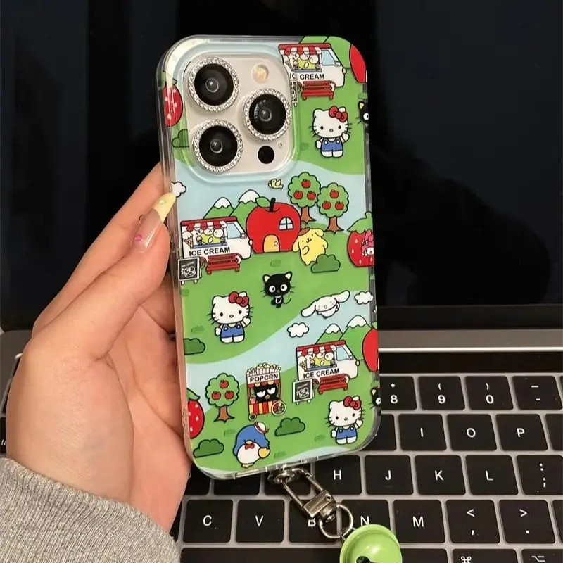 Sanrio Hello Kitty Park Creek House Cinnamonroll Phone Case For iPhone 16 15 14 13 12 11 Pro Max XR XS Max 7 8 Plus Y2K Cover