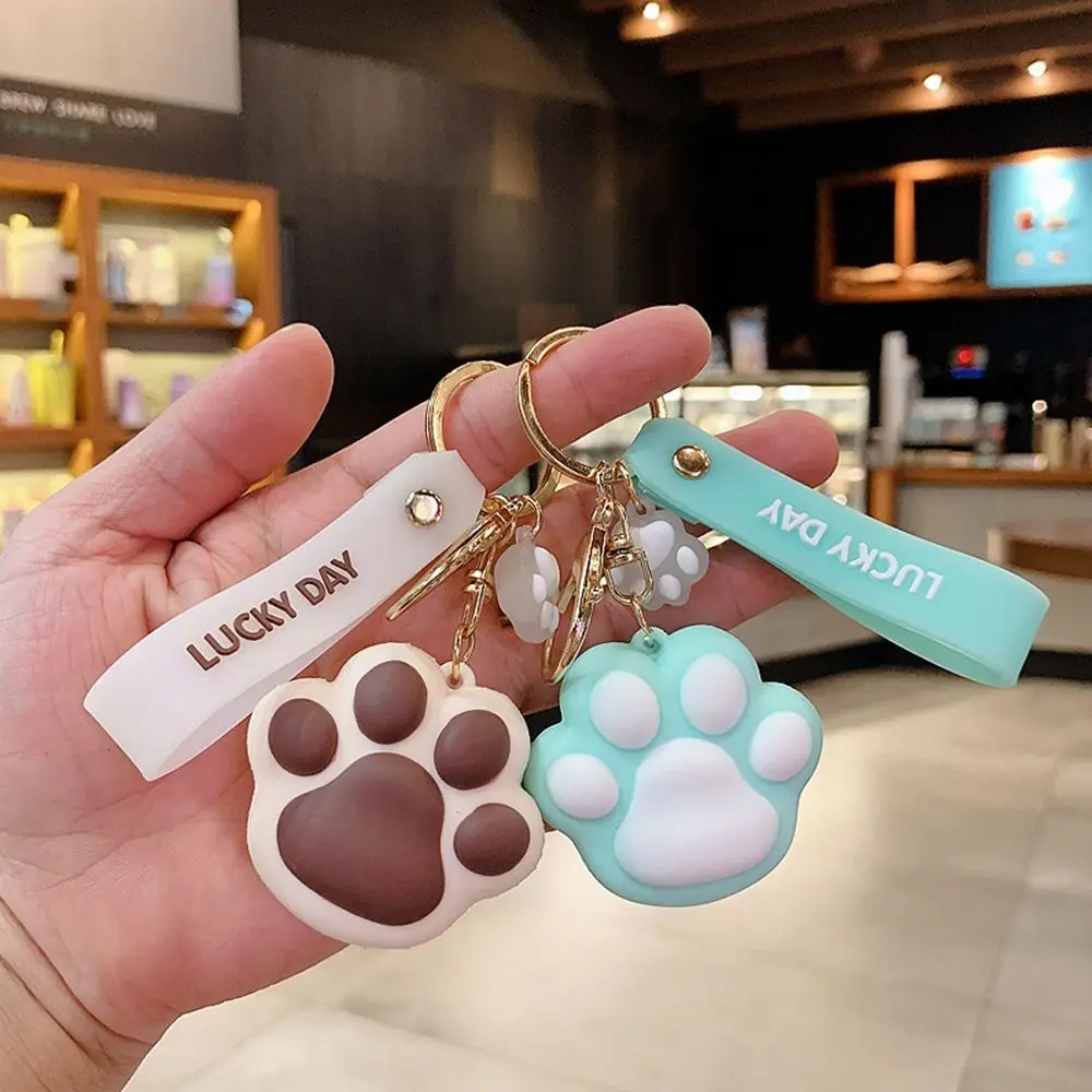 

Silica Gel Children Schoolbag Pendant Personality Korean Style Key Rings Women Key Chain Cartoon Animal Cat Paw Key Buckle