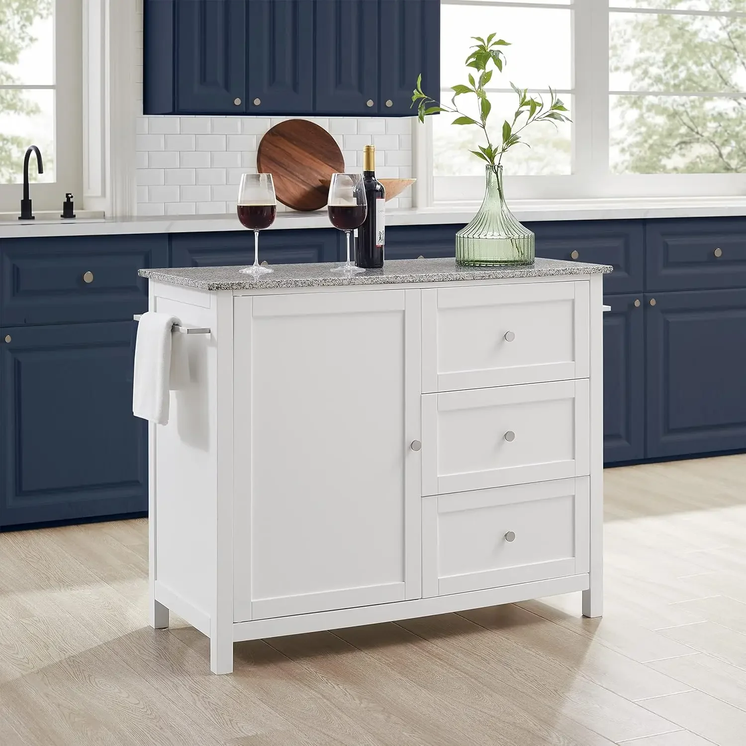 

Soren Kitchen Cart with Gray Granite Top, White