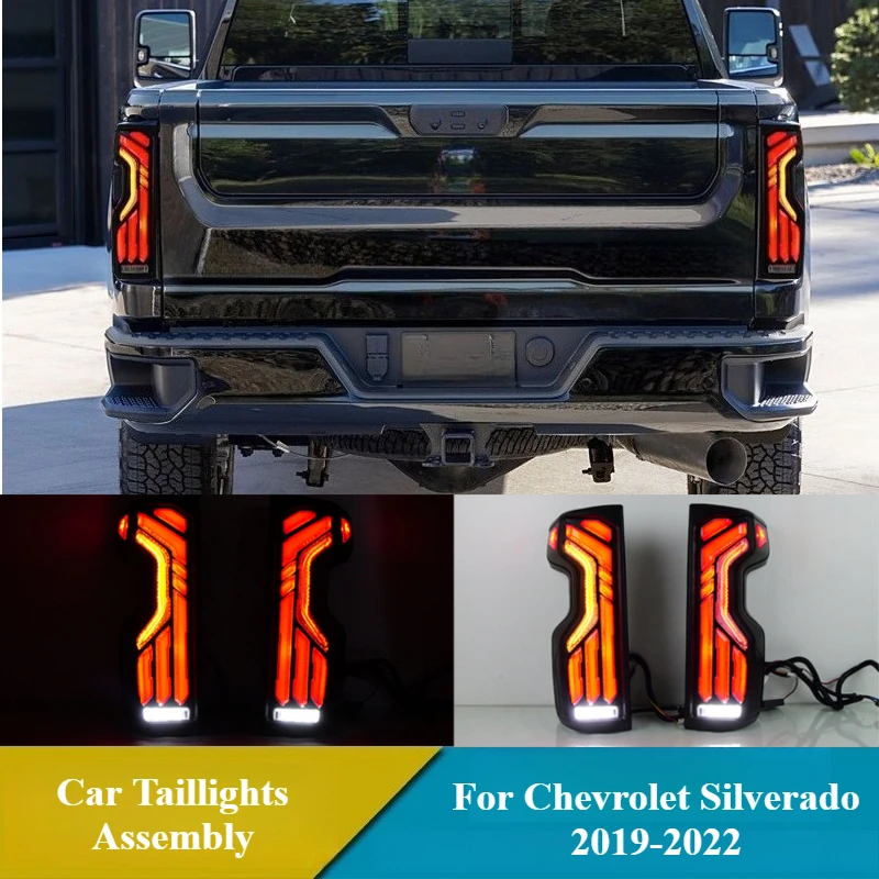 

Светодиодные задние фонари для Chevrolet Silverado 1500 2500 3500 2019-2022, автомобильный задний фонарь DRL, стоп-сигнал поворота, фонарь заднего хода