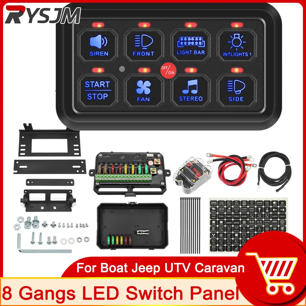 1 Set 8 Group LED Switch Panel Universal LED Switch Panel 12V Light On-Off Control Relays System Slim Electronic Relay System