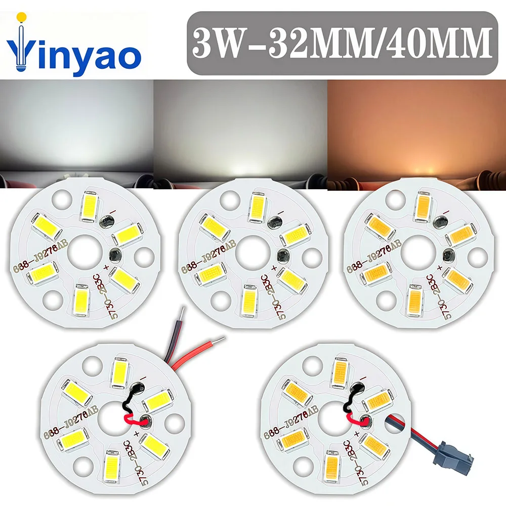 5-10Pcs 3W 32mm 40mm Light Board White Natural White Warm White with 15-Centimeter Cables Light Source For LED Bulb Light