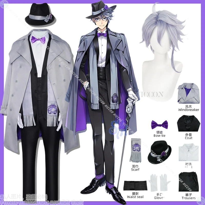 Spiel Octavinelle Azul Ashengrotto Cosplay Kostüm Britischen Stil Mantel Schal Hut Mit Elegante Uniform Y2K Perücken Für Halloween