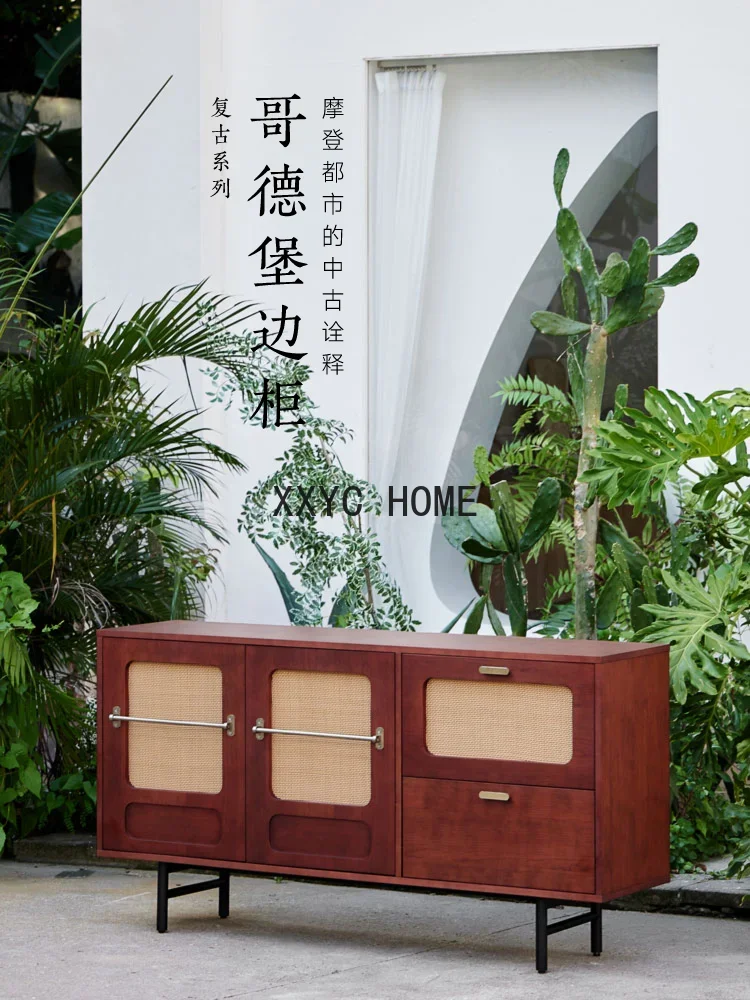 Боковой шкаф Gothenburg, средневековый настенный шкаф для телевизора, сервант из массива дерева, шкаф для хранения из ротанга, гостиная