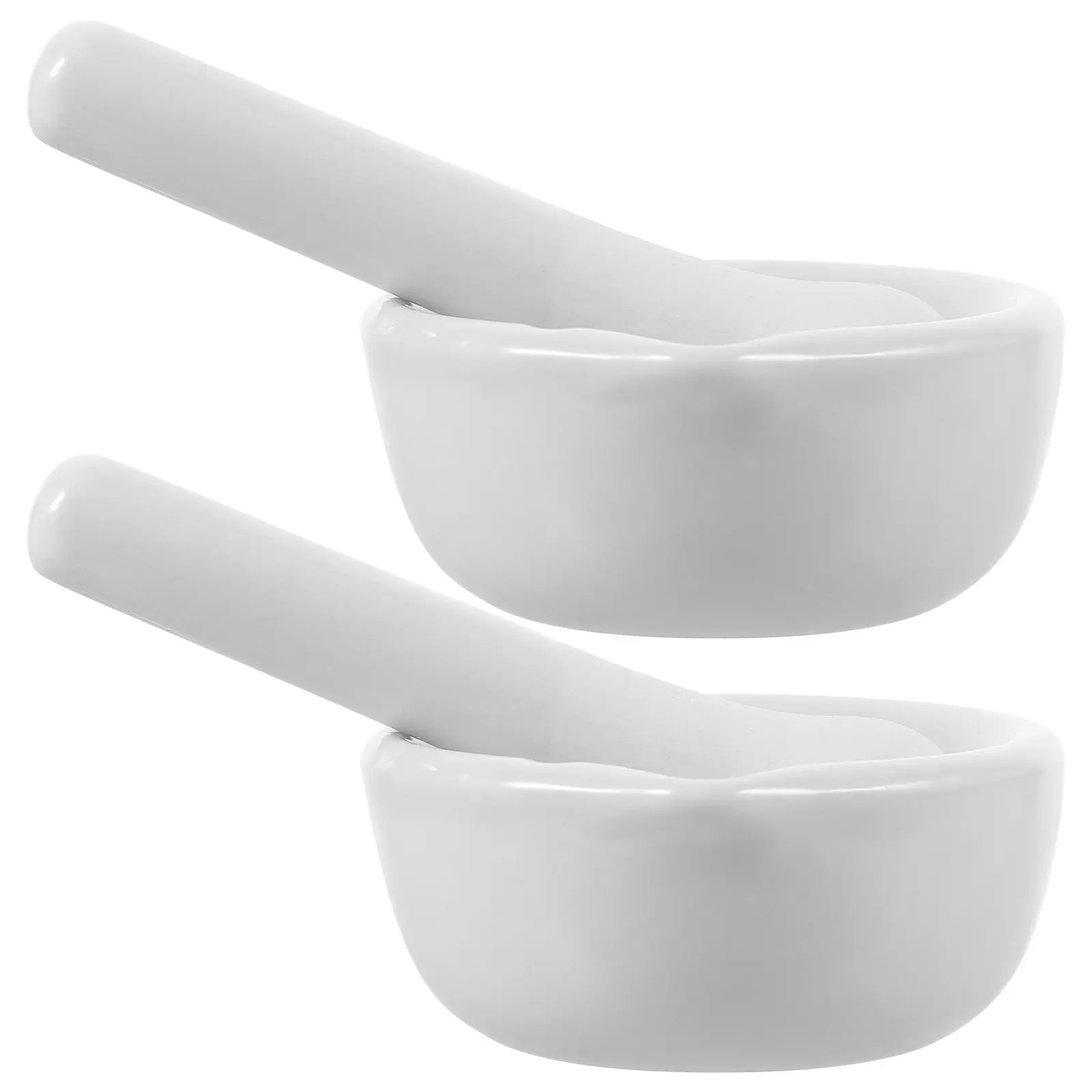 2Sets Porcelain with Pestle Mortar Bowl Professional Medicine Crusher Pot Garlic Grind Bowl Scientific Porcelain Ware for