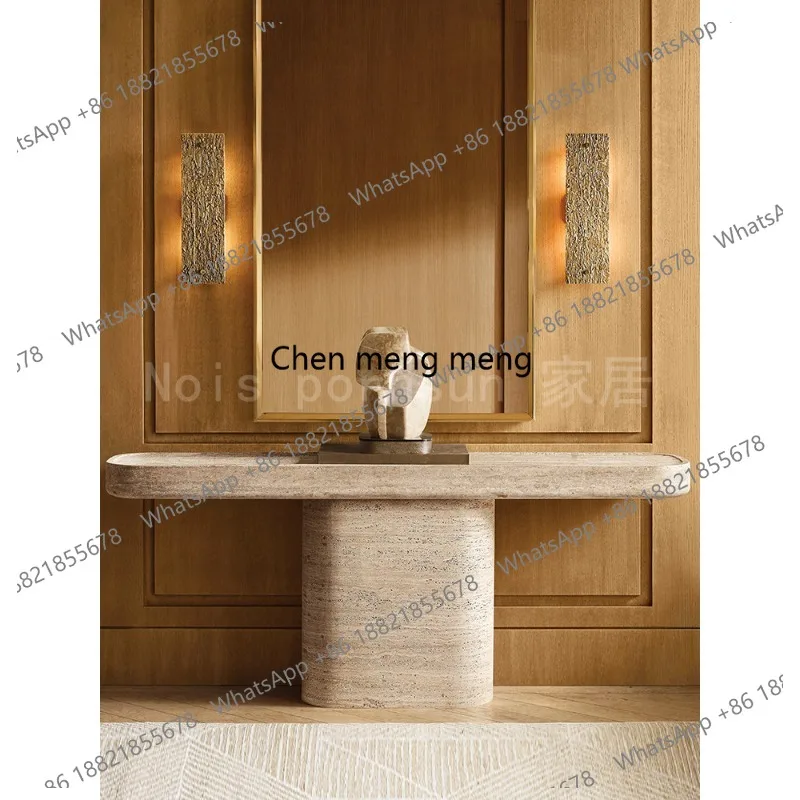 

Wabi-sabi wind entrance table, foyer corridor natural travertine marble high-end entrance platform