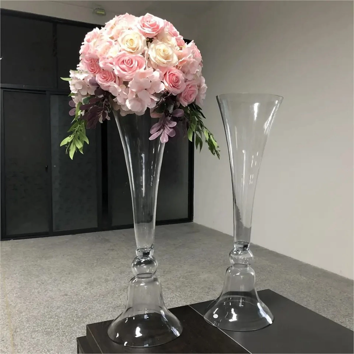 4pcs)Hot sale wedding decor 80 cm tall reversible trumpet flower arrangement glass vase