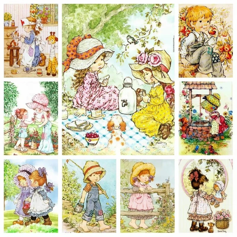 Sarah Kay Cartoon-Mädchen Voll-Diamant-Malerei-Sets 5D DIY Niedliche Blumen-Kunst Kreuzstich-Stickerei Handarbeit Heimdekoration