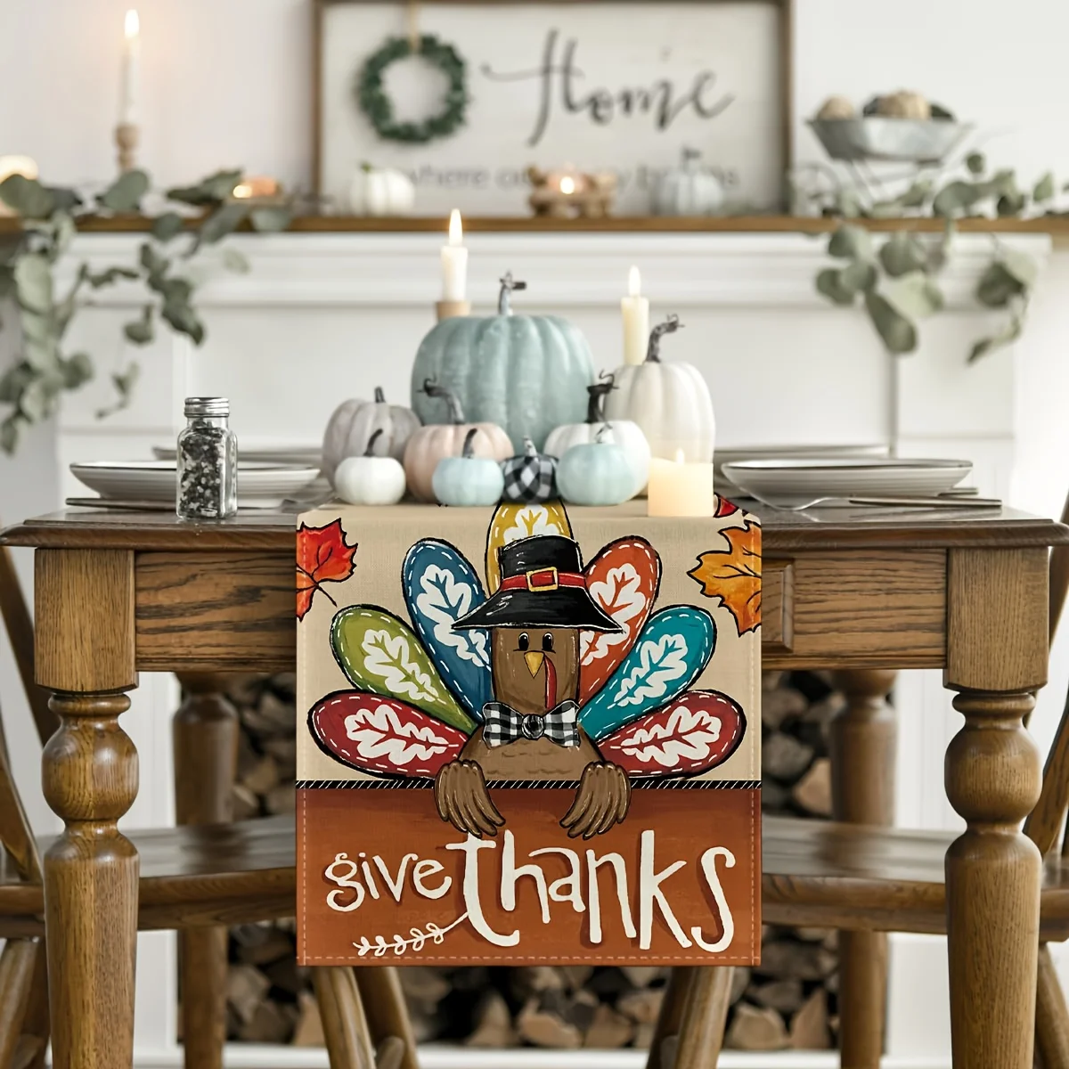 

Farmhouse Harvest Themed Table Runner (Flat Print) - Fit for Indoor/Outdoor/Parties, Easy-to-Clean Autumn Dining Decoration